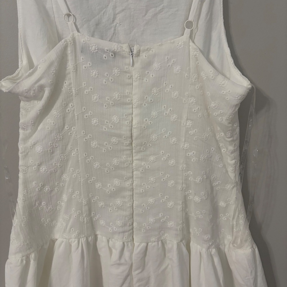 Cottagecore White Eyelet Drop Waist Midi Dress Sleeveless Cotton Size Small - Picture 8 of 11